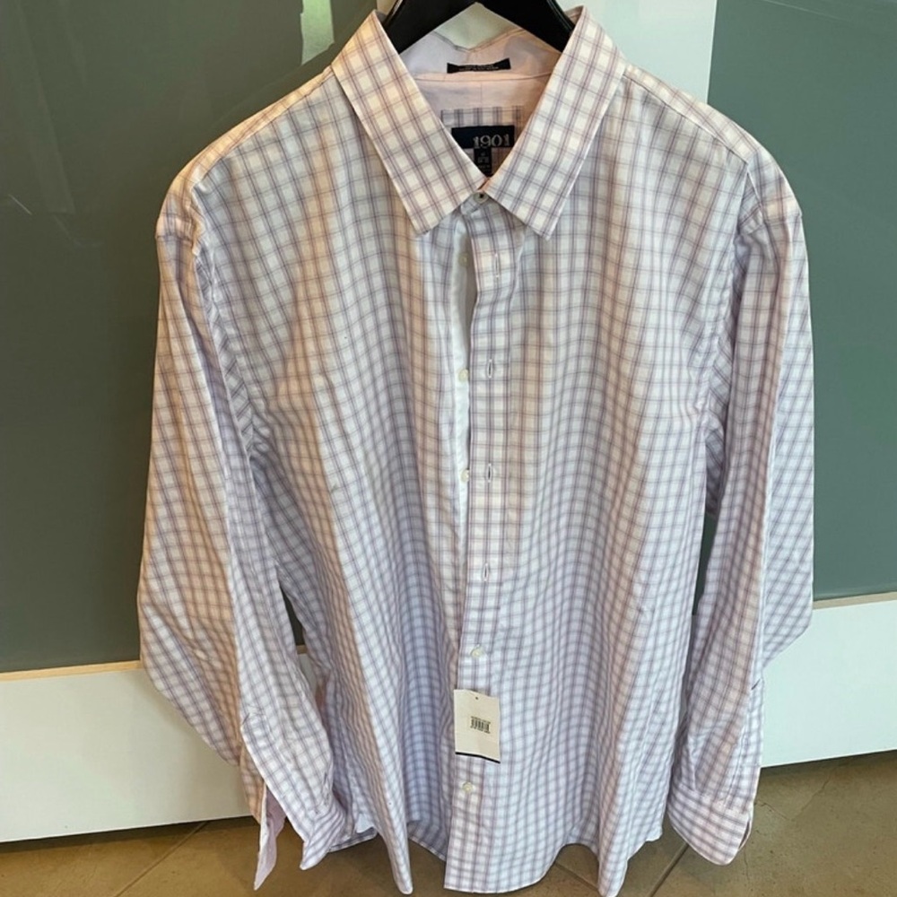 1901 Men's Lavender and White Plaid Dress Shirt